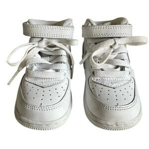 Nike Air Force 1 Mid Triple White Toddler Shoes Velcro Strap Size 4C
